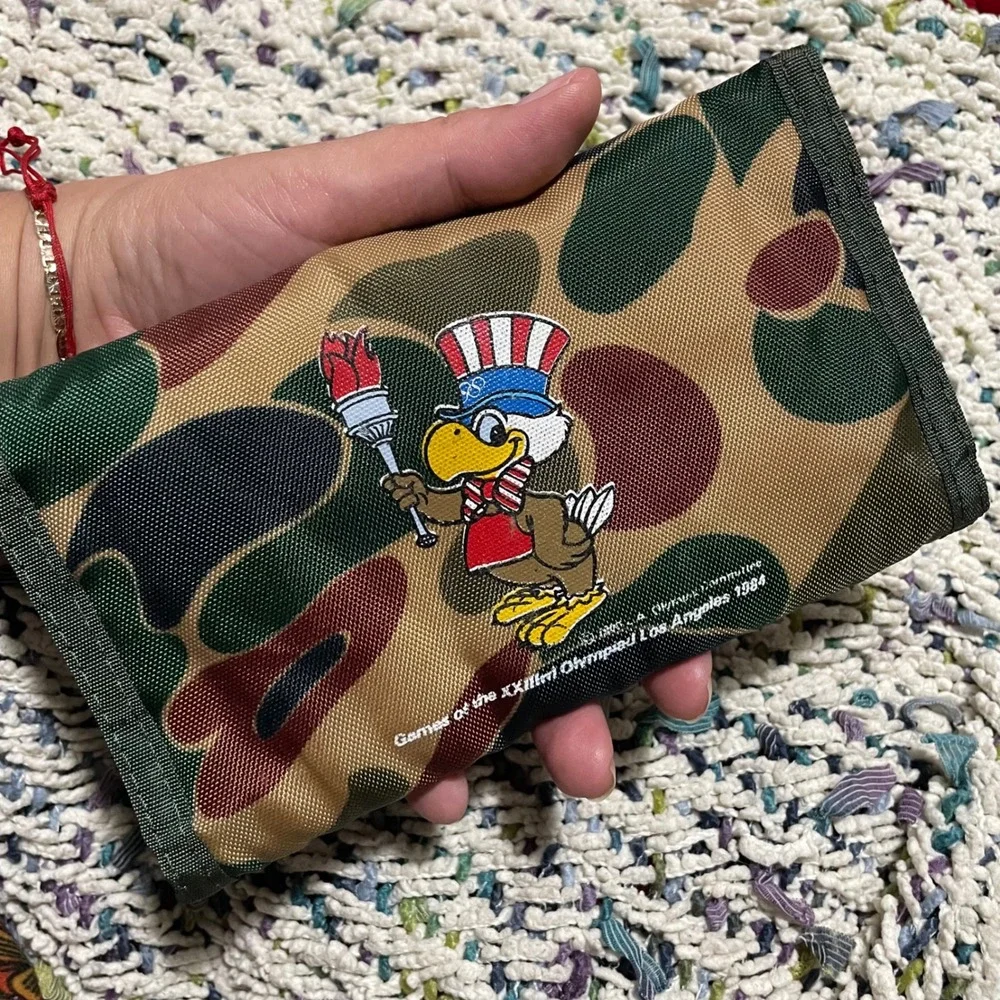 Vintage 1984 Los Angeles Olympics‎ green Camouflage trifold Wallet Sam the Eagle